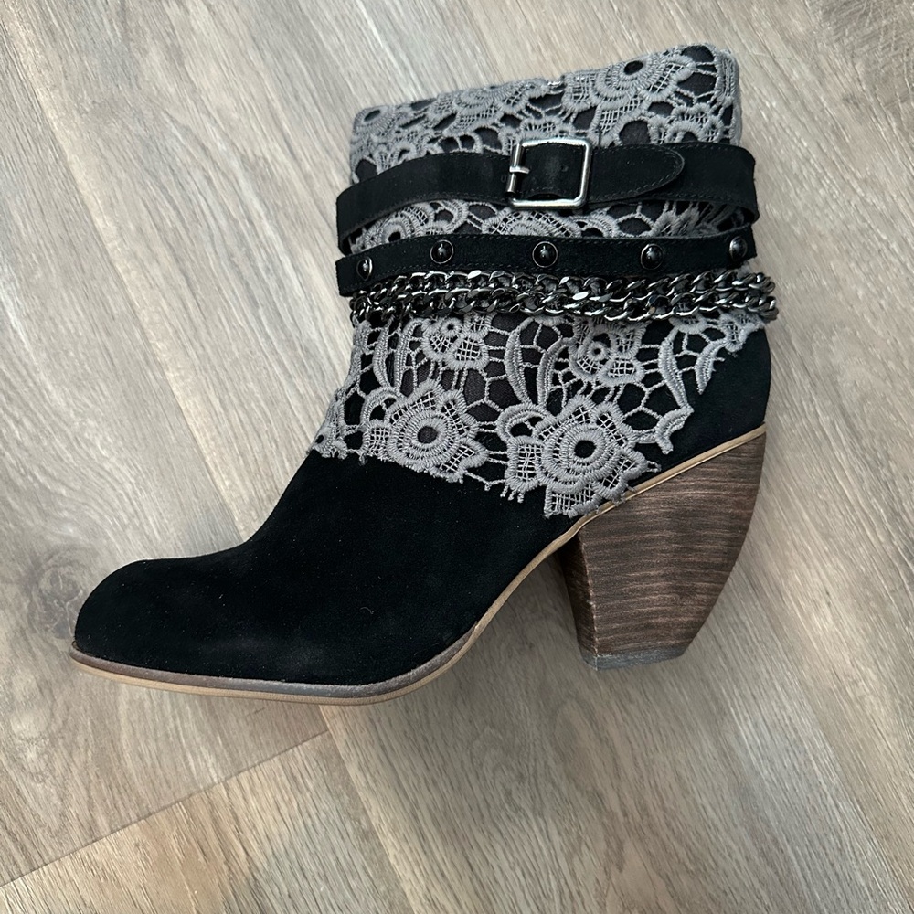 Naughty Monkey Black and Gray Lace Ankle Boots